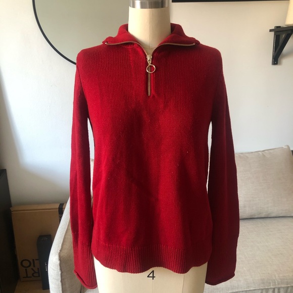 Zara Sweaters - *SOLD* Red Quarter Zip Sweater